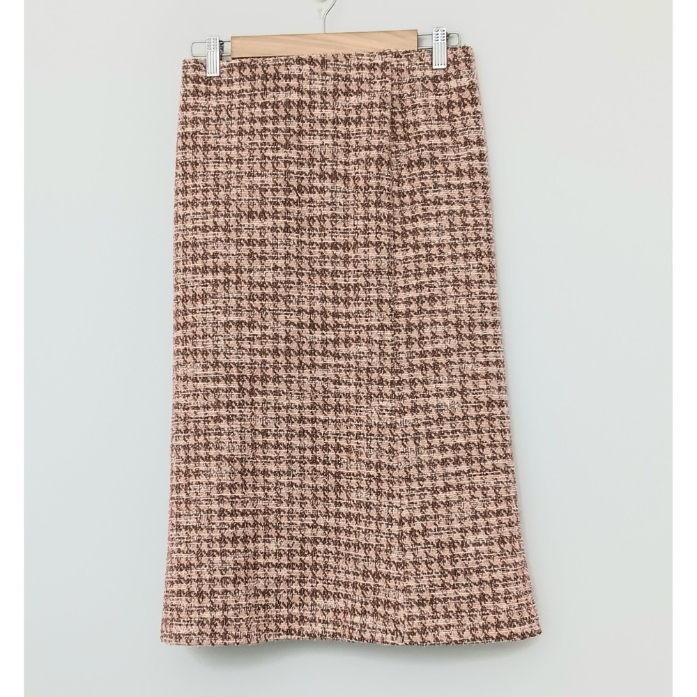 Isaac Mizrahi Live! Skirt Size 4XP Tweed Fluted Pencil Pink & Brown Pullon NEW